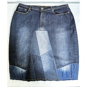 Ashley Stewart Denim Skirt Raw Hem Patchwork Knee Length-Blue-SZ 18W